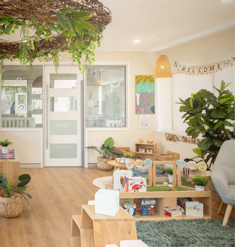 Column image Modern childcare centre classroom with natural play areas and wooden toys