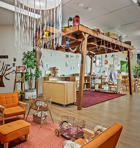 Column image Childcare outback room with creative play loft, wooden structures and imaginative play area