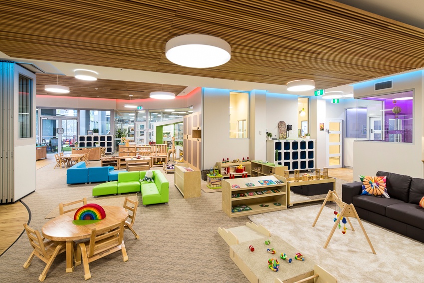 Column image Open-plan indoor play and learning environment at Kids Club Elizabeth Street childcare centre